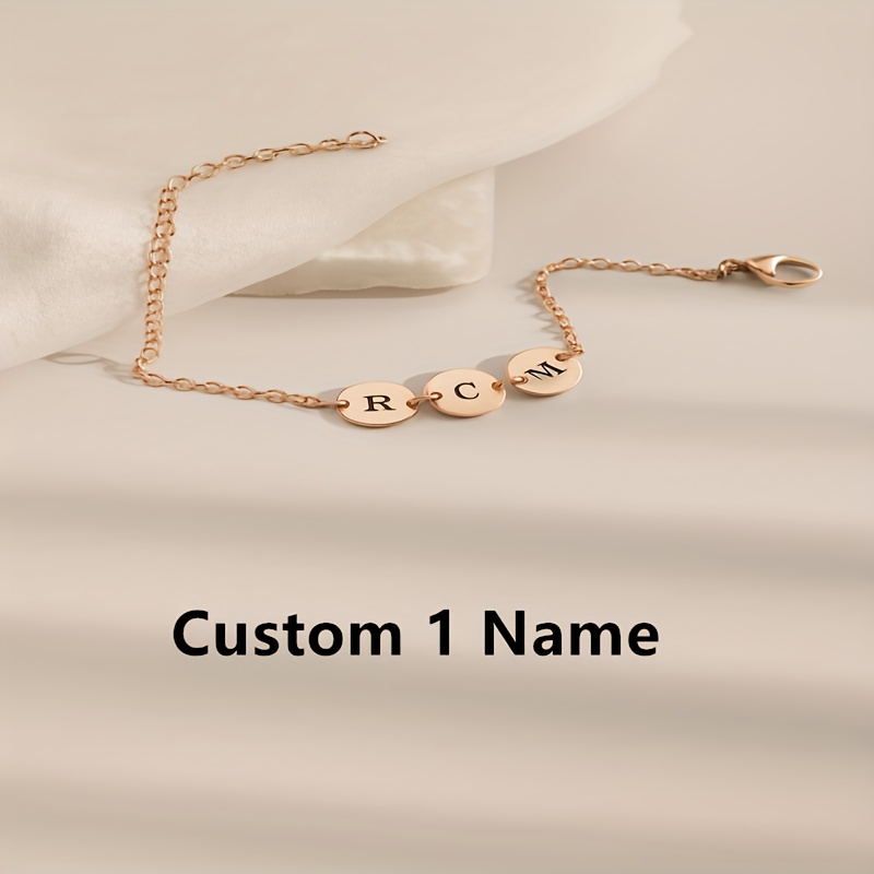 Personalized Initial Bracelet, Custom Engraved Disc Chain